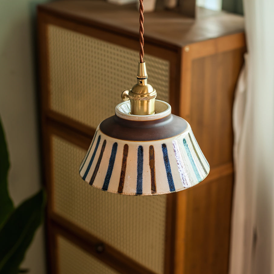 Handcrafted Ceramic Hanging Light with Floral Pattern 7 Inch Adjustable Overhead Fixture for Kitchen Island Dining Table Breakfast Nook Bras | Thomler