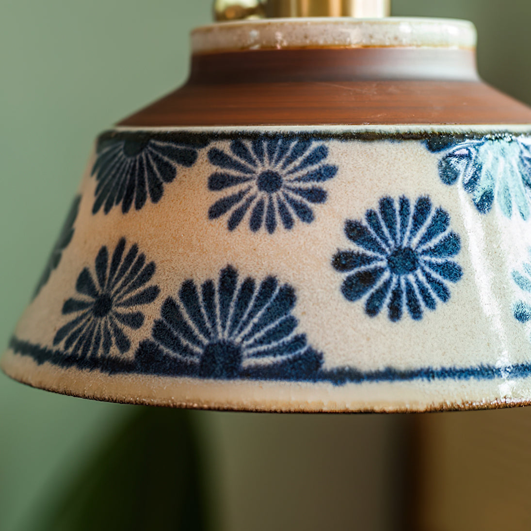 Handcrafted Ceramic Hanging Light with Floral Pattern 7 Inch Adjustable Overhead Fixture for Kitchen Island Dining Table Breakfast Nook Bras | Thomler