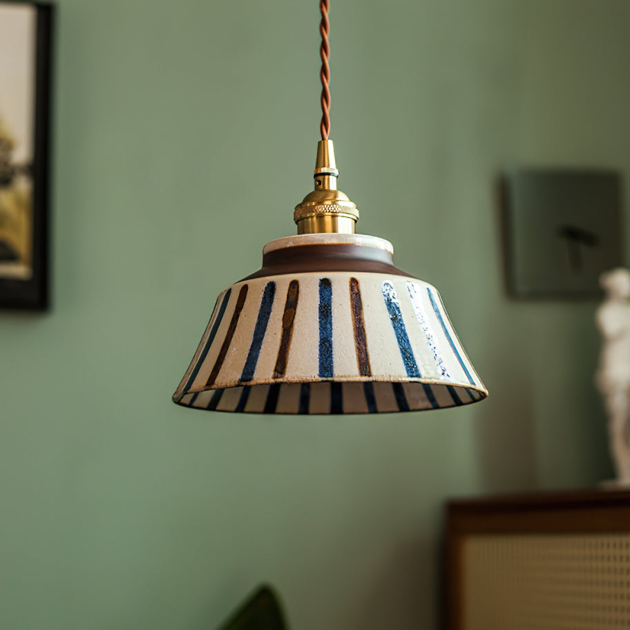 Handcrafted Ceramic Hanging Light with Floral Pattern 7 Inch Adjustable Overhead Fixture for Kitchen Island Dining Table Breakfast Nook Bras | Thomler