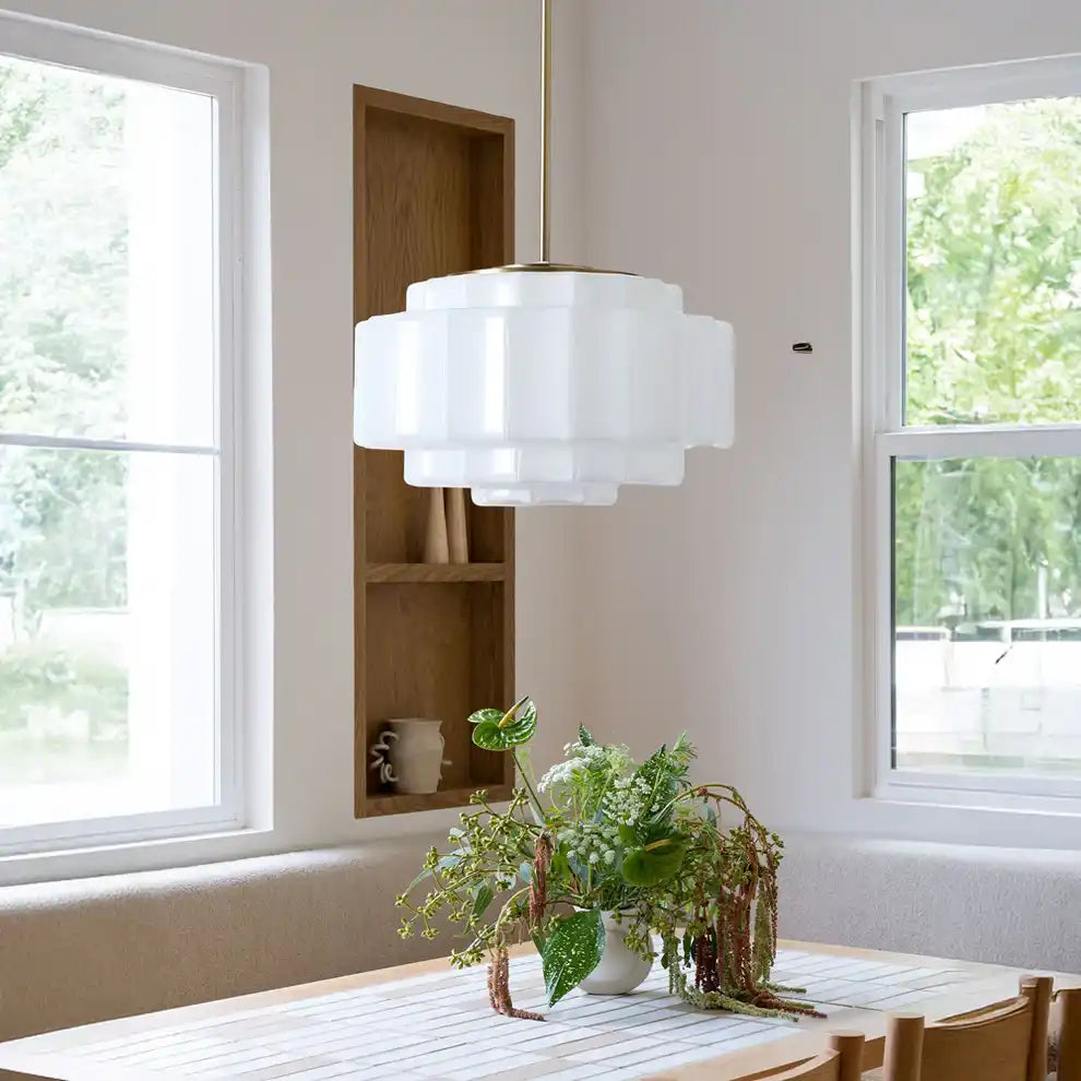 Opal Glass Hanging Light Fixture 16 in Warm Brass Finish Adjustable Ceiling Lamp for Kitchen Island Entryway Bedroom | Thomler
