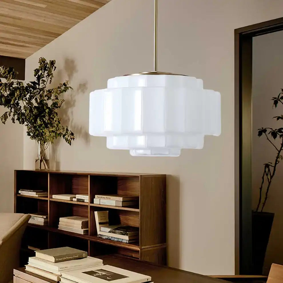 Opal Glass Hanging Light Fixture 16 in Warm Brass Finish Adjustable Ceiling Lamp for Kitchen Island Entryway Bedroom | Thomler