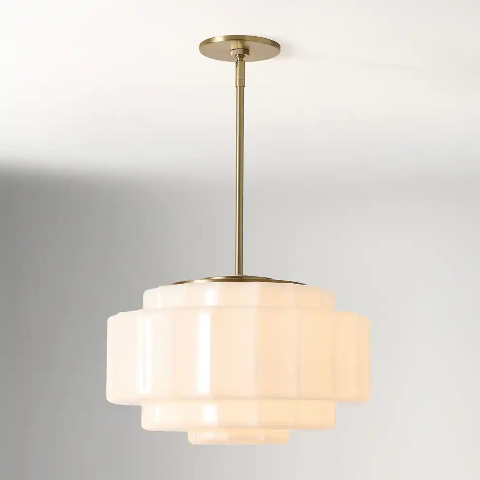 Opal Glass Hanging Light Fixture 16 in Warm Brass Finish Adjustable Ceiling Lamp for Kitchen Island Entryway Bedroom | Thomler