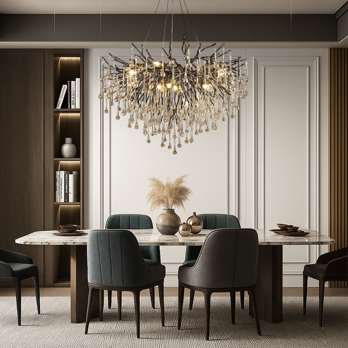 Verstelbare kristallen kroonluchter LED-hanglamp 60-120 cm diameter moderne aluminium hanglamp voor eettafels en hoge plafonds | Thomler