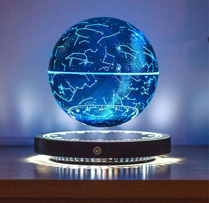 Magnetische zwevende wereldbol met nachtlampje en 360° draaibare sterrenkaart-bol voor slaapkamer, kantoor, woonkamer en bureau-decoratie | Thomler