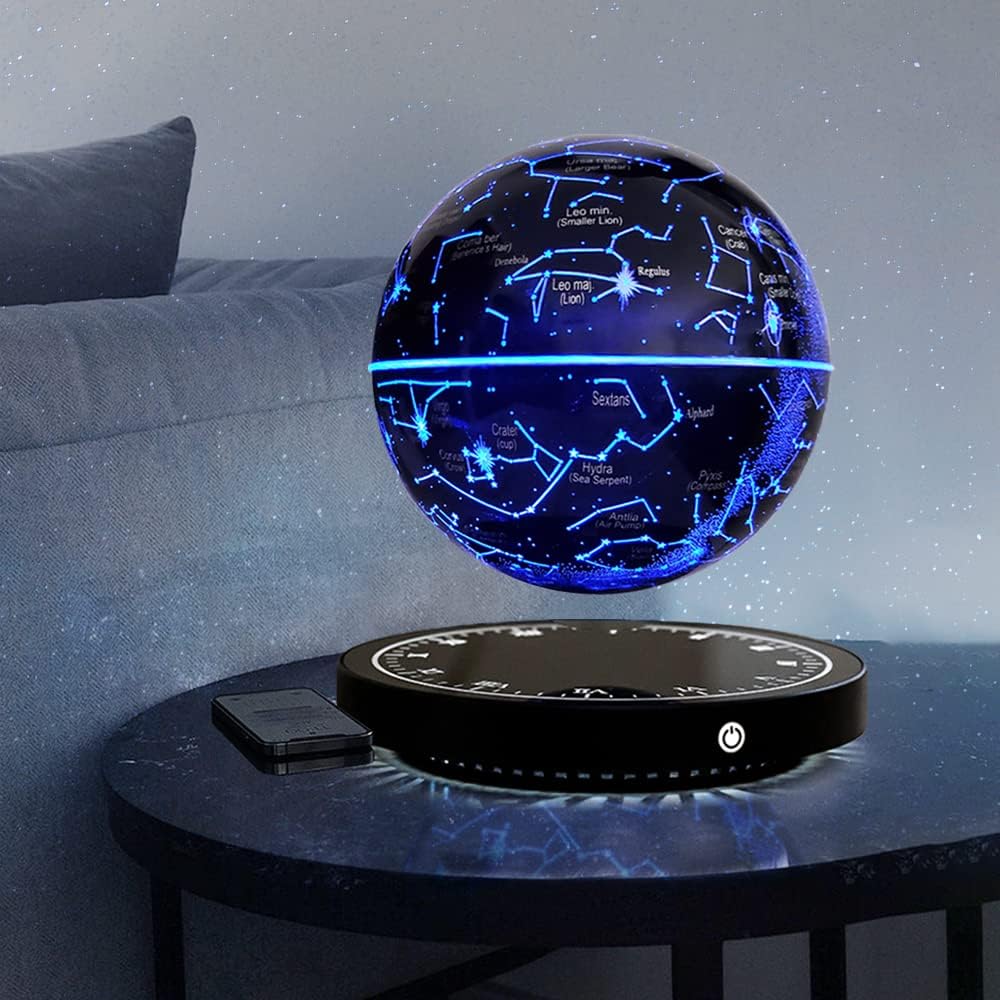 Magnetische zwevende wereldbol met nachtlampje en 360° draaibare sterrenkaart-bol voor slaapkamer, kantoor, woonkamer en bureau-decoratie | Thomler