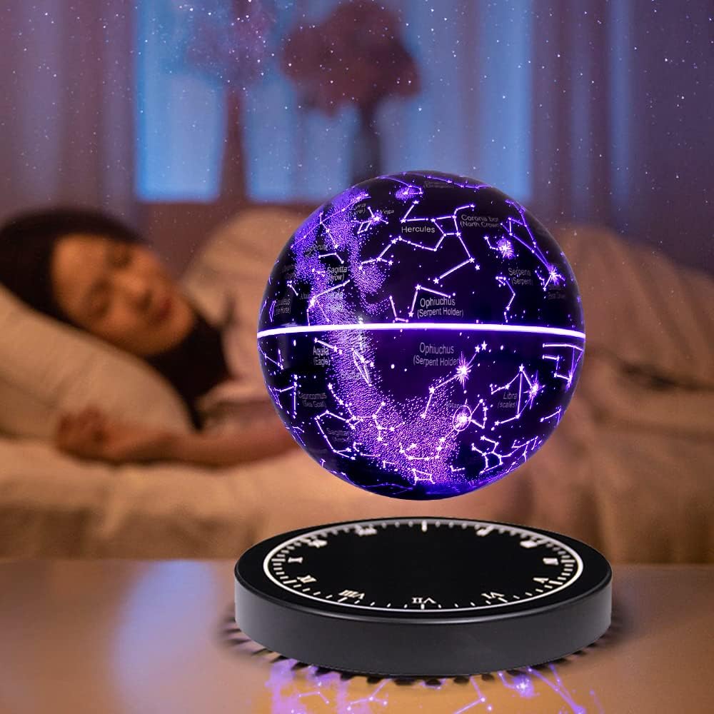 Magnetische zwevende wereldbol met nachtlampje en 360° draaibare sterrenkaart-bol voor slaapkamer, kantoor, woonkamer en bureau-decoratie | Thomler