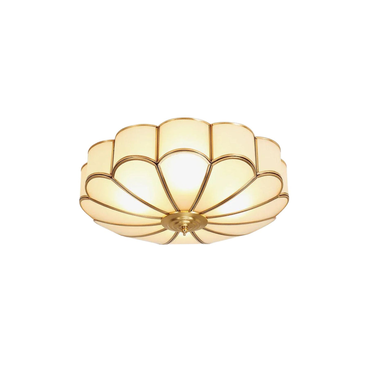 Flush Mount Glass Shade Fixture with Brass Frame Round Design for Entryway Kitchen Bedroom Ambient Overhead Lighting Home Décor | Thomler