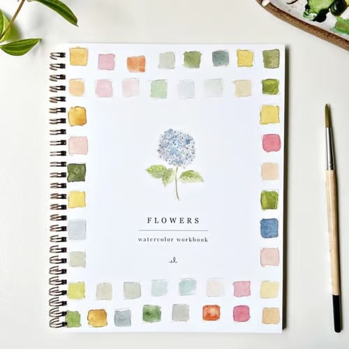 Aquarel-werkboek voor beginners met stapsgewijze lessen en voorgedrukte contouren, inclusief complete verfset, spiraalgebonden | Thomler