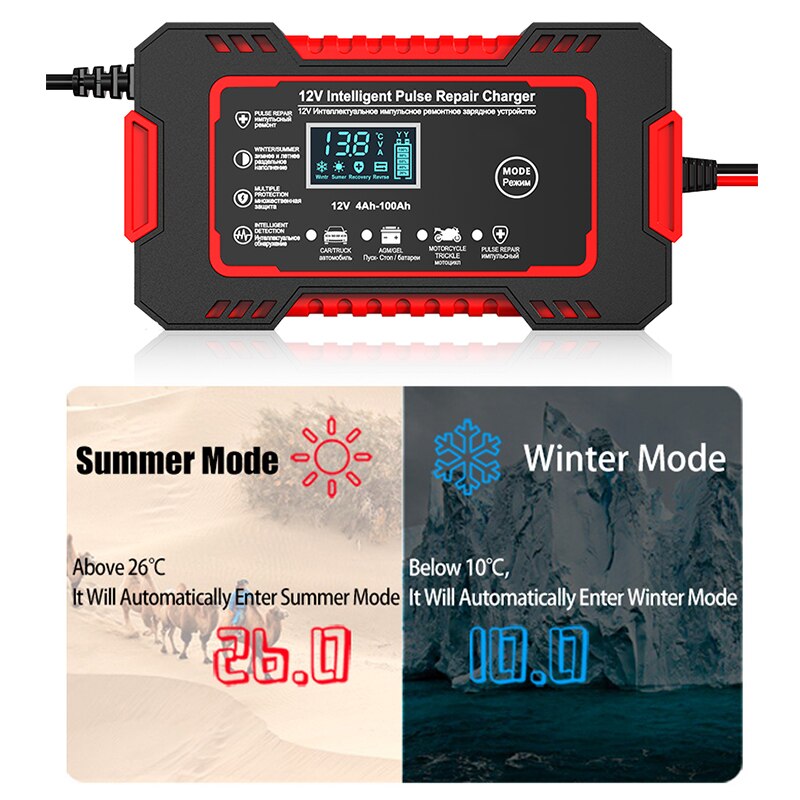 12V 6A Batterieladegerät mit Impuls-Reparaturtechnologie und LCD-Anzeige