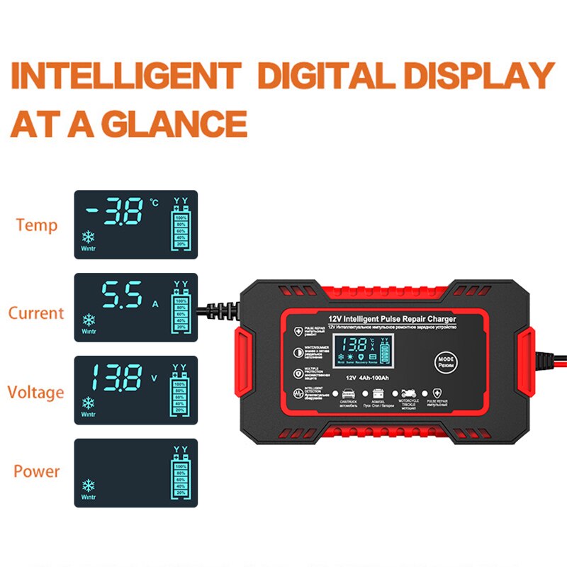 12V 6A Batterieladegerät mit Impuls-Reparaturtechnologie und LCD-Anzeige