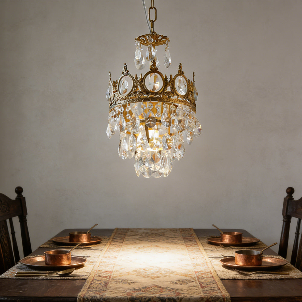 Sparkling Crystal Fixture with Iron Frame Gold Finish for Dining Room Entryway & Living Space Overhead Lighting 20 Inch Width | Thomler