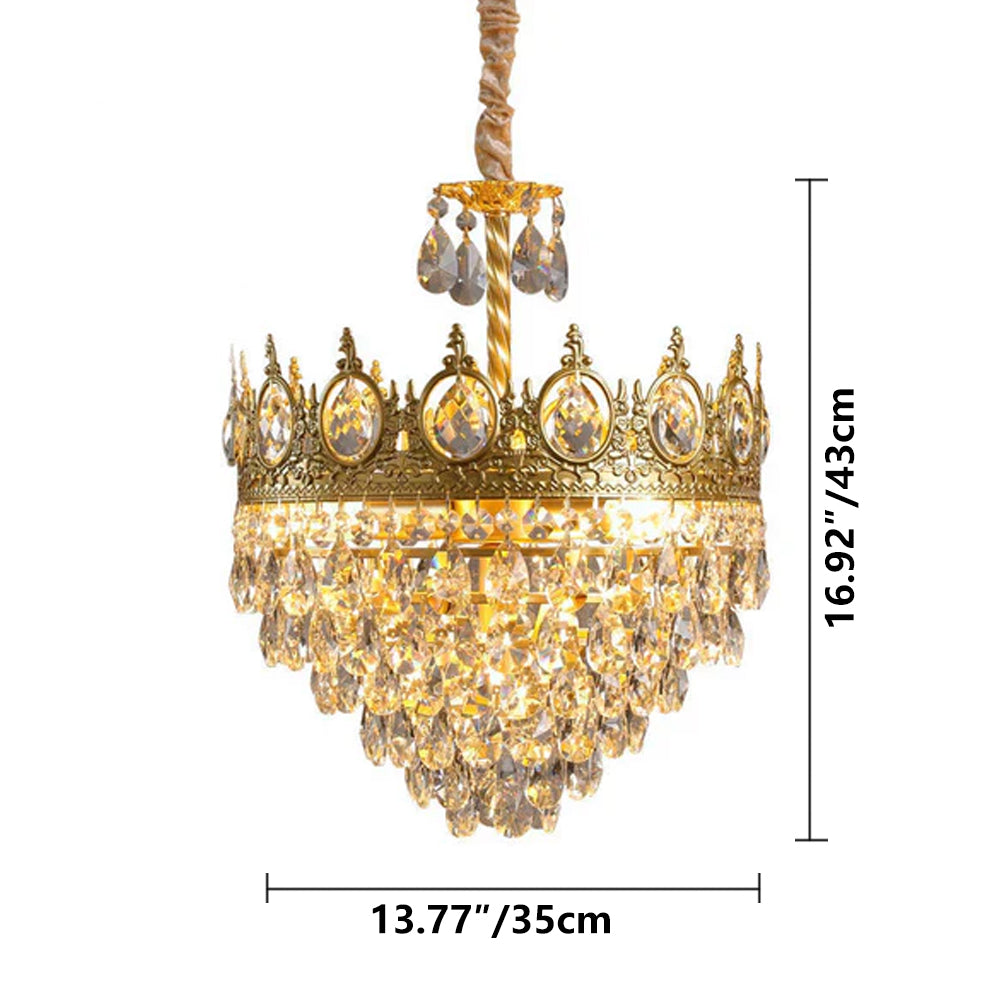 Sparkling Crystal Fixture with Iron Frame Gold Finish for Dining Room Entryway & Living Space Overhead Lighting 20 Inch Width | Thomler