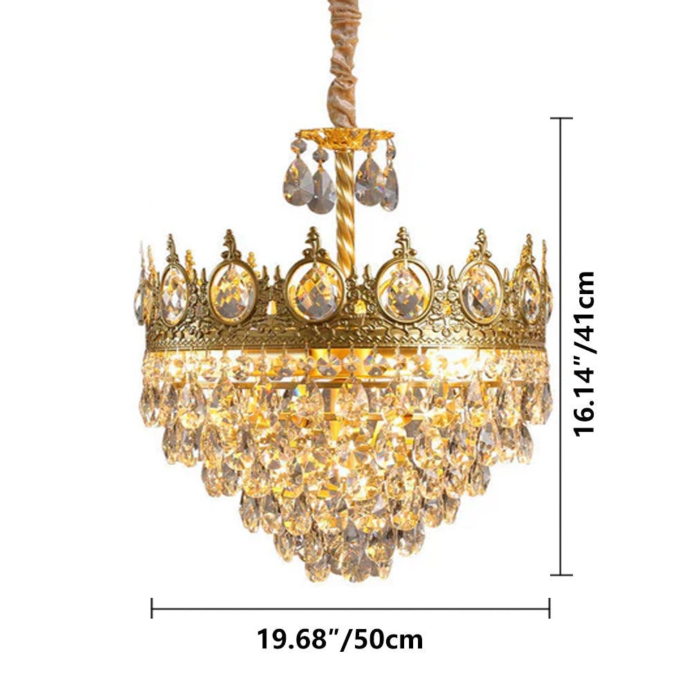 Sparkling Crystal Fixture with Iron Frame Gold Finish for Dining Room Entryway & Living Space Overhead Lighting 20 Inch Width | Thomler