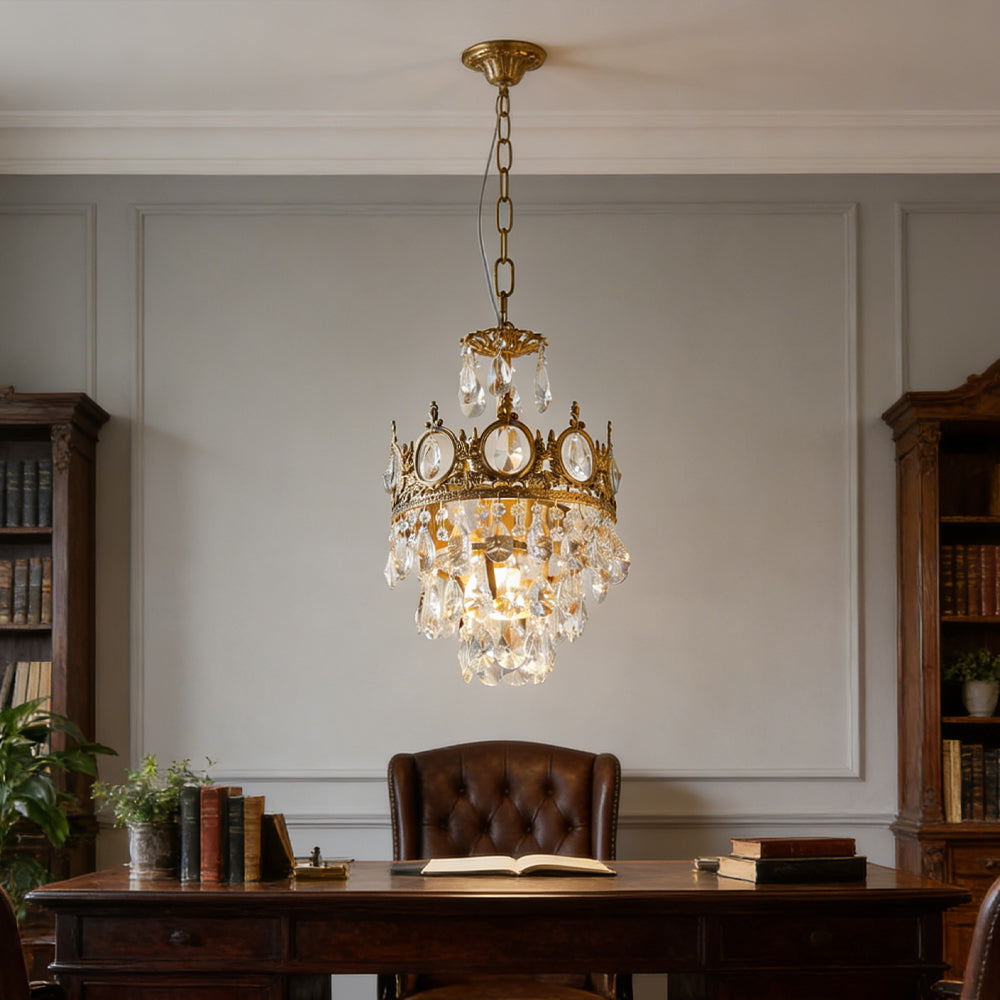 Sparkling Crystal Fixture with Iron Frame Gold Finish for Dining Room Entryway & Living Space Overhead Lighting 20 Inch Width | Thomler