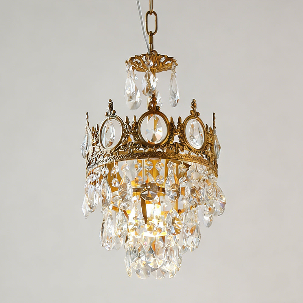 Sparkling Crystal Fixture with Iron Frame Gold Finish for Dining Room Entryway & Living Space Overhead Lighting 20 Inch Width | Thomler