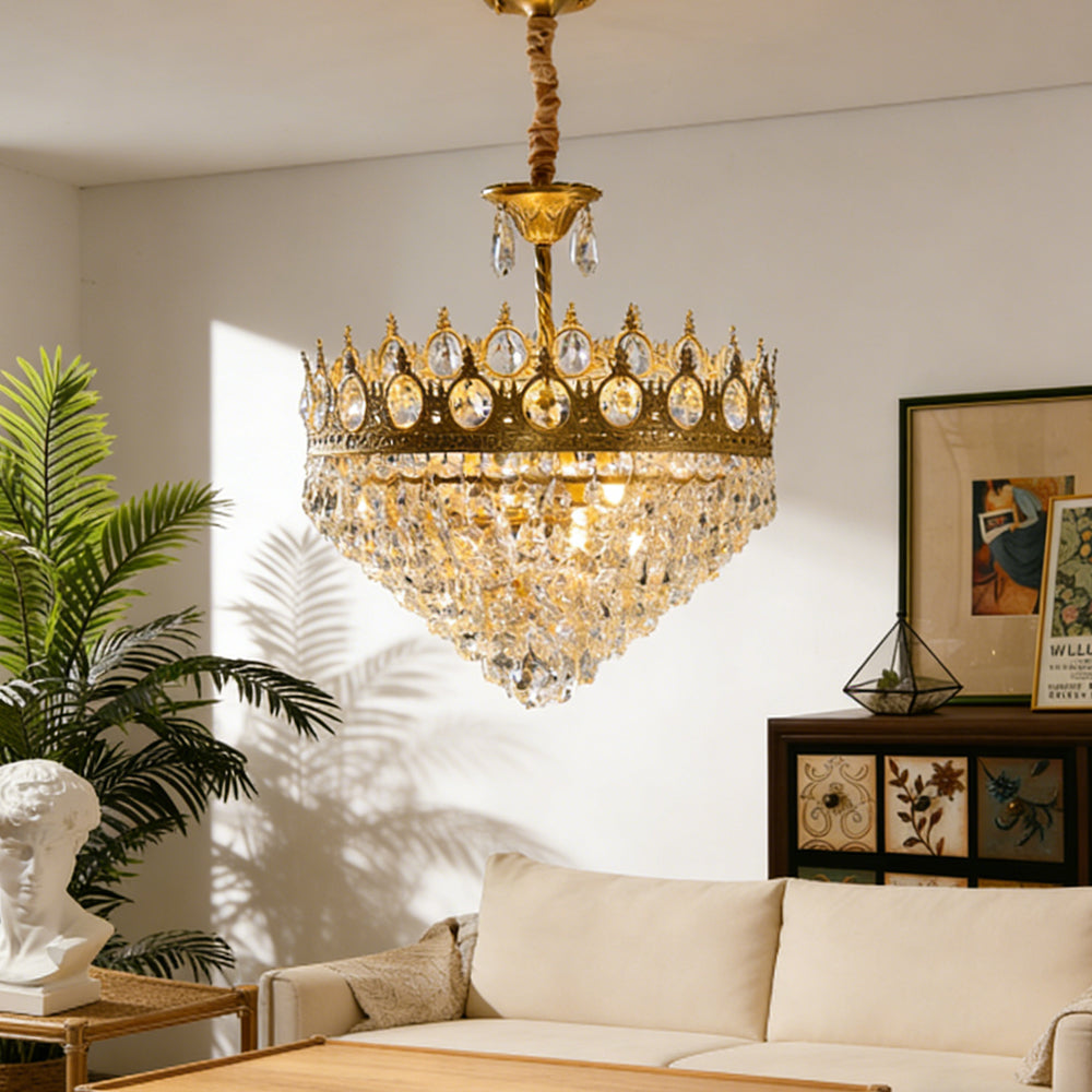 Sparkling Crystal Fixture with Iron Frame Gold Finish for Dining Room Entryway & Living Space Overhead Lighting 20 Inch Width | Thomler