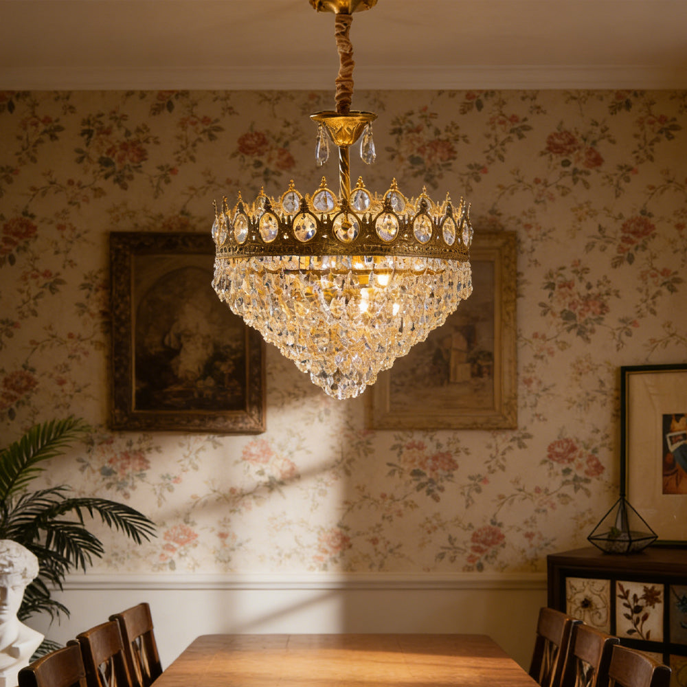 Sparkling Crystal Fixture with Iron Frame Gold Finish for Dining Room Entryway & Living Space Overhead Lighting 20 Inch Width | Thomler
