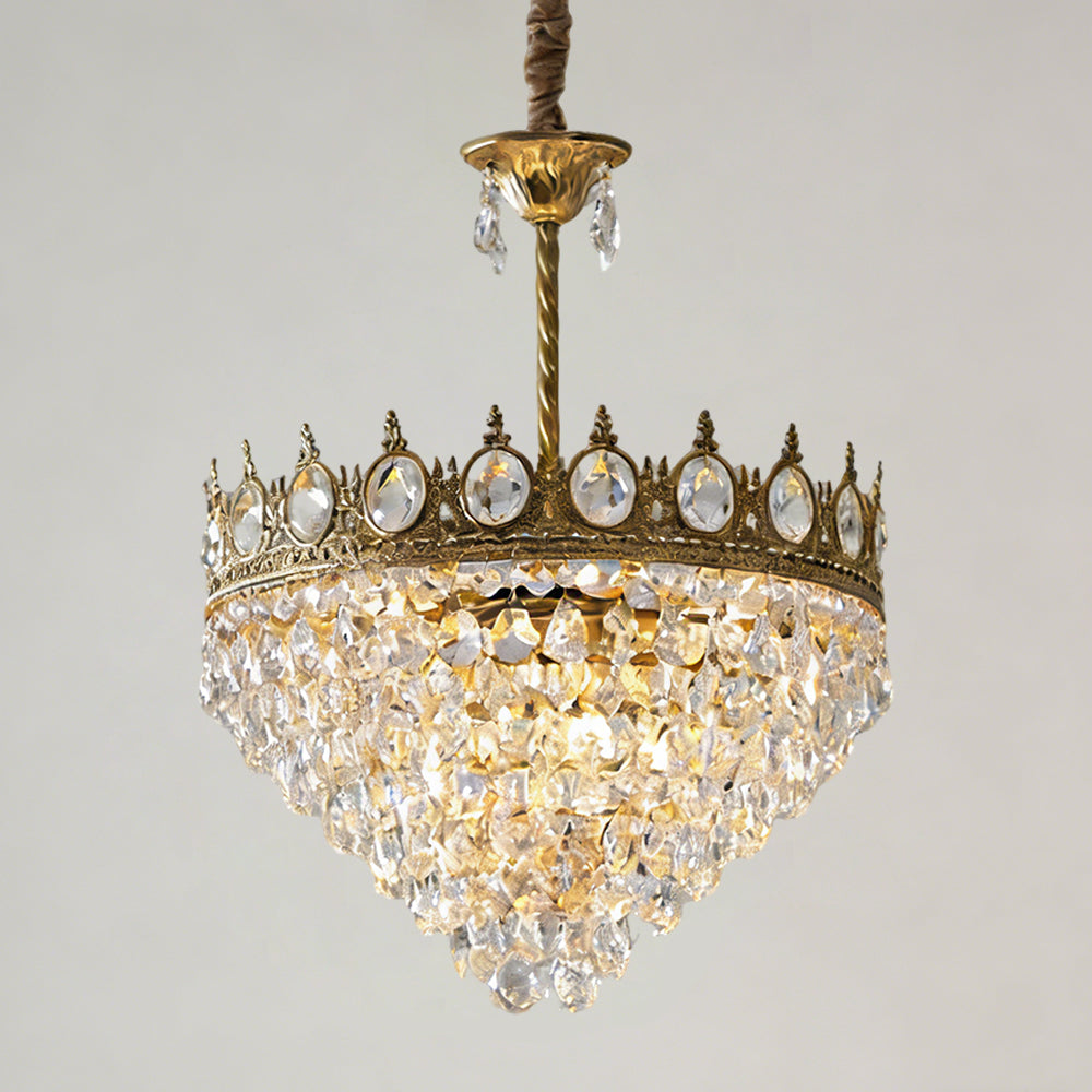 Sparkling Crystal Fixture with Iron Frame Gold Finish for Dining Room Entryway & Living Space Overhead Lighting 20 Inch Width | Thomler