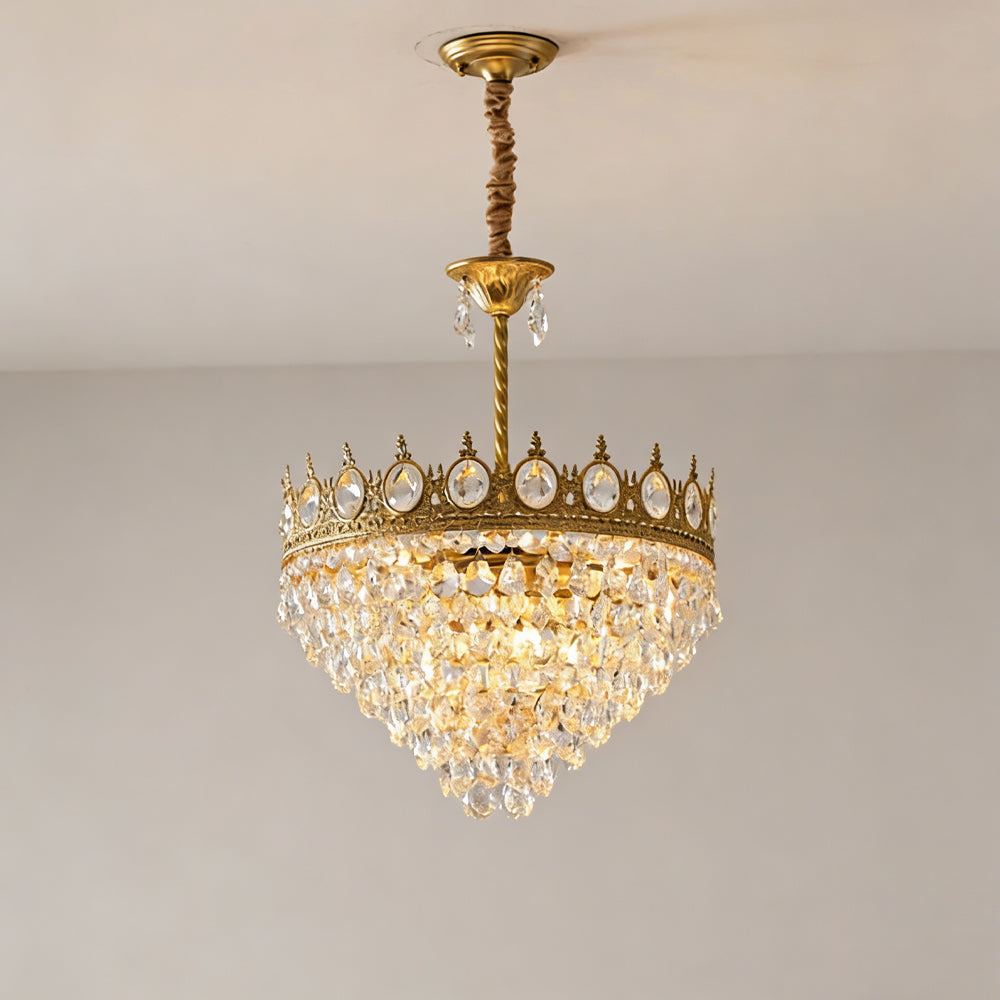 Sparkling Crystal Fixture with Iron Frame Gold Finish for Dining Room Entryway & Living Space Overhead Lighting 20 Inch Width | Thomler