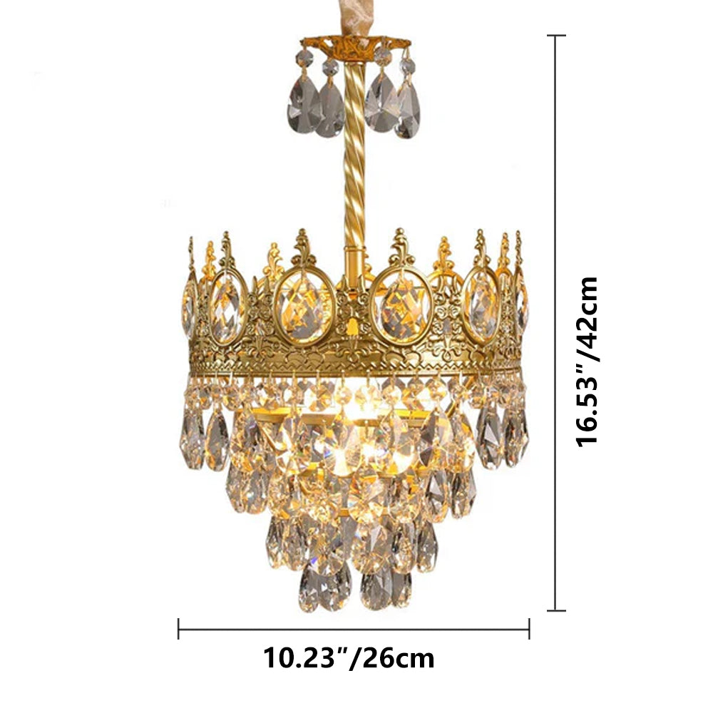 Sparkling Crystal Fixture with Iron Frame Gold Finish for Dining Room Entryway & Living Space Overhead Lighting 20 Inch Width | Thomler
