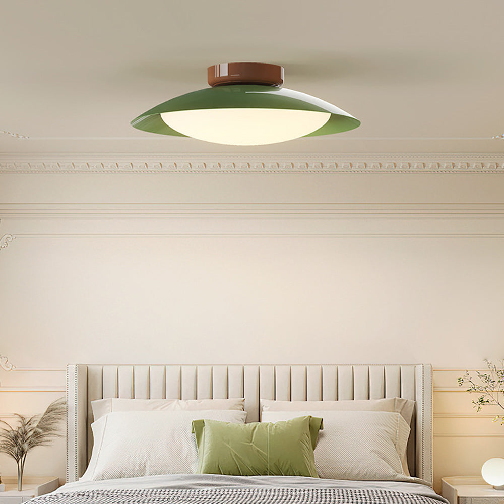 Flush Mount LED Fixture Metal Shell 18-Inch Green Brown Finish for Bedroom Living Room Dining Room Hallway Modern Retro Ambience Lighting | Thomler