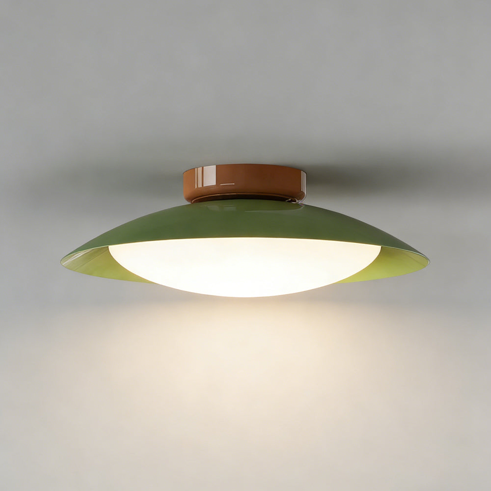 Flush Mount LED Fixture Metal Shell 18-Inch Green Brown Finish for Bedroom Living Room Dining Room Hallway Modern Retro Ambience Lighting | Thomler