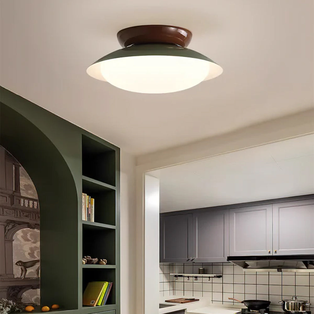 Flush Mount LED Fixture Metal Shell 18-Inch Green Brown Finish for Bedroom Living Room Dining Room Hallway Modern Retro Ambience Lighting | Thomler