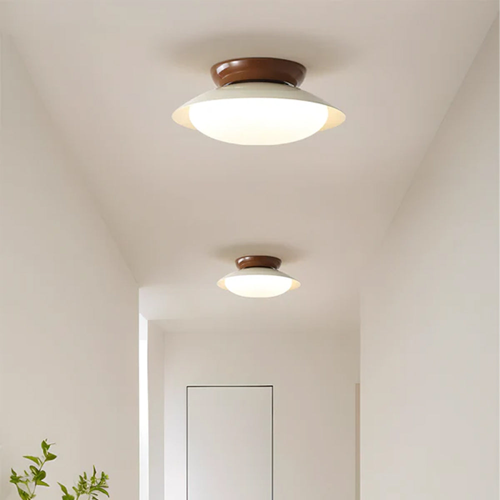 Flush Mount LED Fixture Metal Shell 18-Inch Green Brown Finish for Bedroom Living Room Dining Room Hallway Modern Retro Ambience Lighting | Thomler