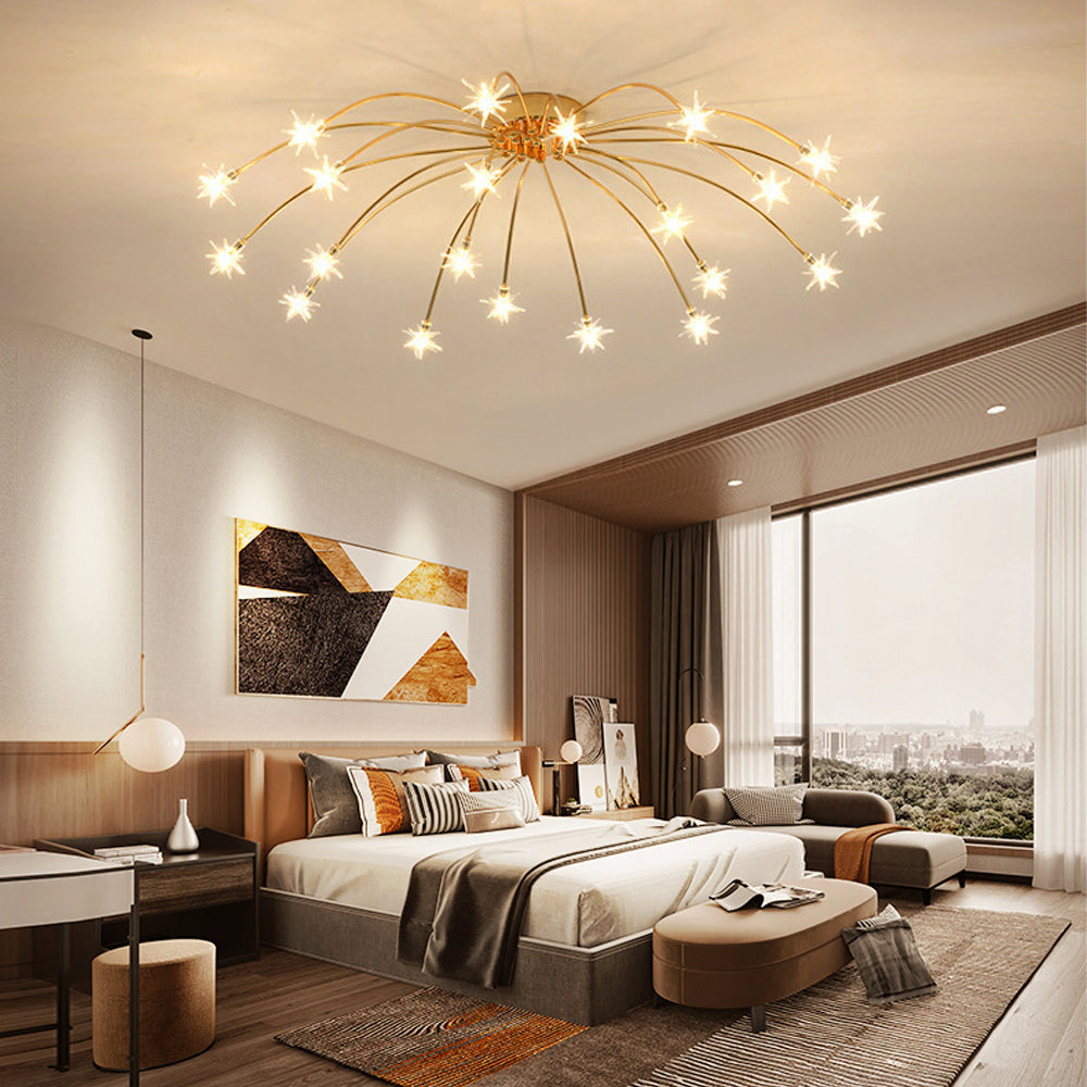 Semi Flush Mount Ceiling Light 24 Inch Glass & Metal LED Fixture for Bedroom Dining Room Contemporary Home Lighting | Thomler