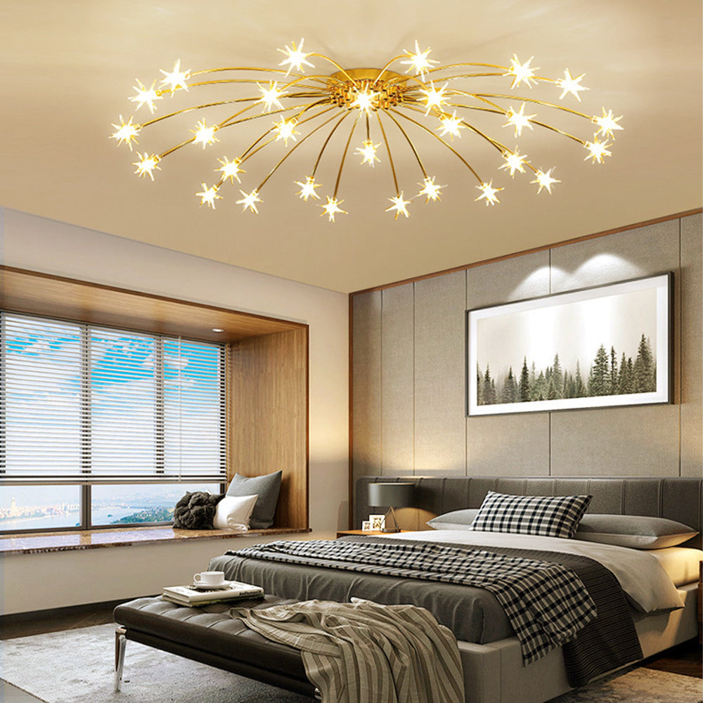 Semi Flush Mount Ceiling Light 24 Inch Glass & Metal LED Fixture for Bedroom Dining Room Contemporary Home Lighting | Thomler