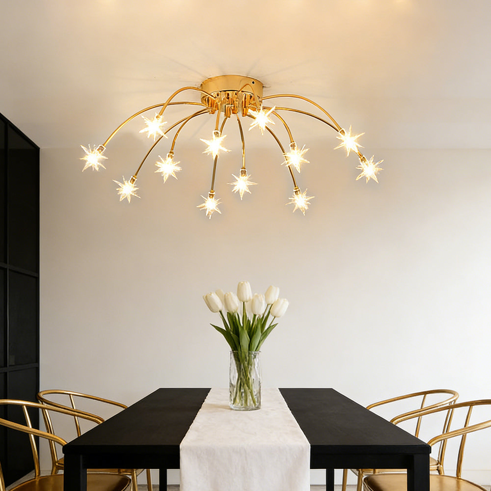 Semi Flush Mount Ceiling Light 24 Inch Glass & Metal LED Fixture for Bedroom Dining Room Contemporary Home Lighting | Thomler