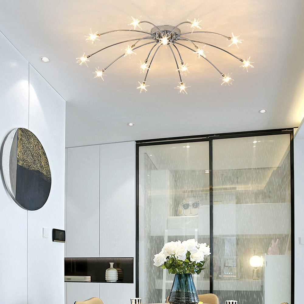 Semi Flush Mount Ceiling Light 24 Inch Glass & Metal LED Fixture for Bedroom Dining Room Contemporary Home Lighting | Thomler