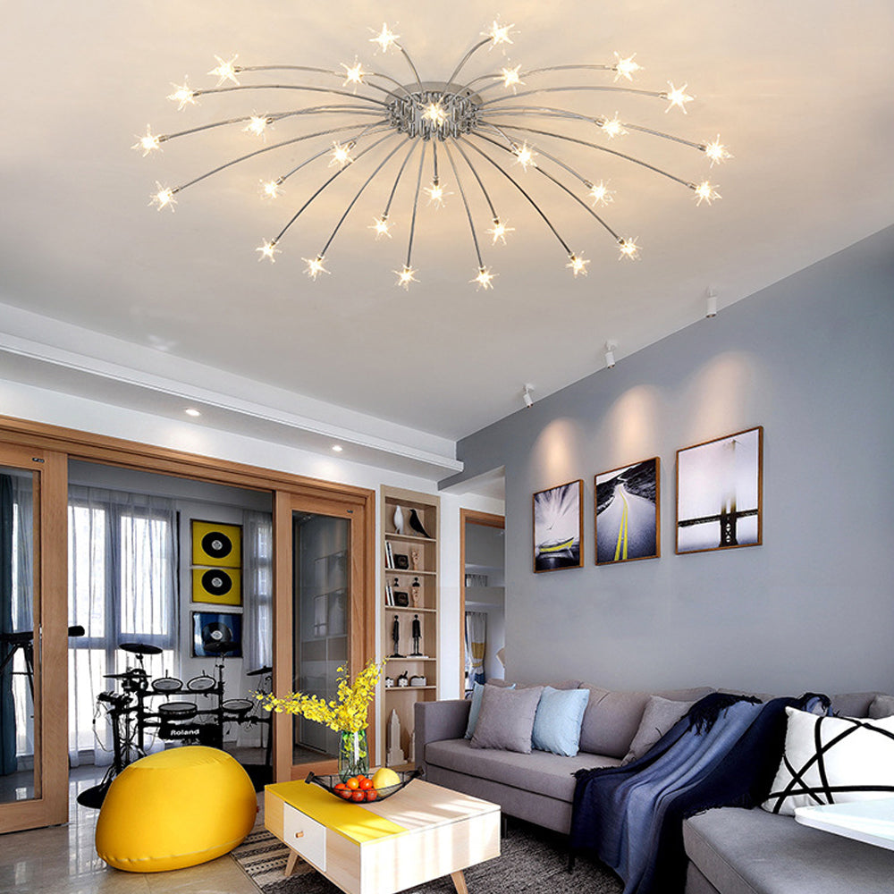 Semi Flush Mount Ceiling Light 24 Inch Glass & Metal LED Fixture for Bedroom Dining Room Contemporary Home Lighting | Thomler