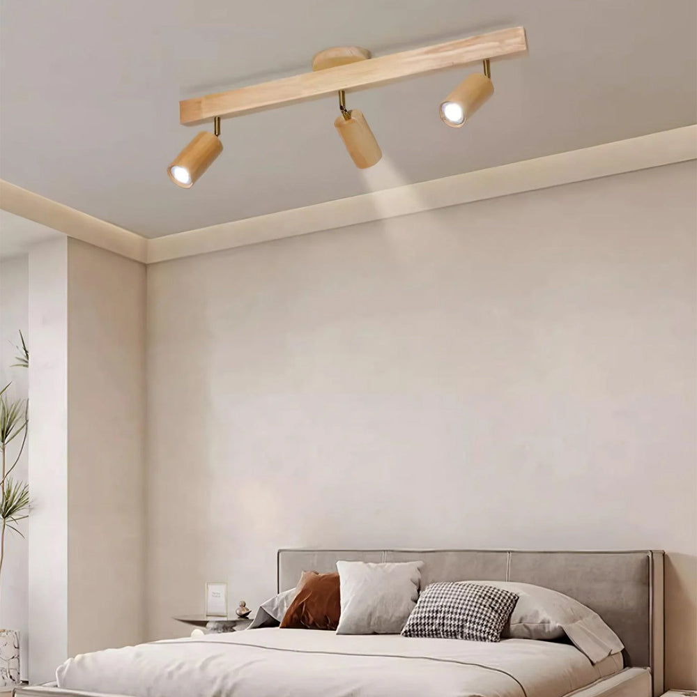 LED-Schienensystem aus Holz, naturfarben, verstellbare Strahler, Decken- und Wandmontage, Schienenleuchte 18 bis 120 cm, moderner linearer Spot-Balken, Esszimmer | Thomler
