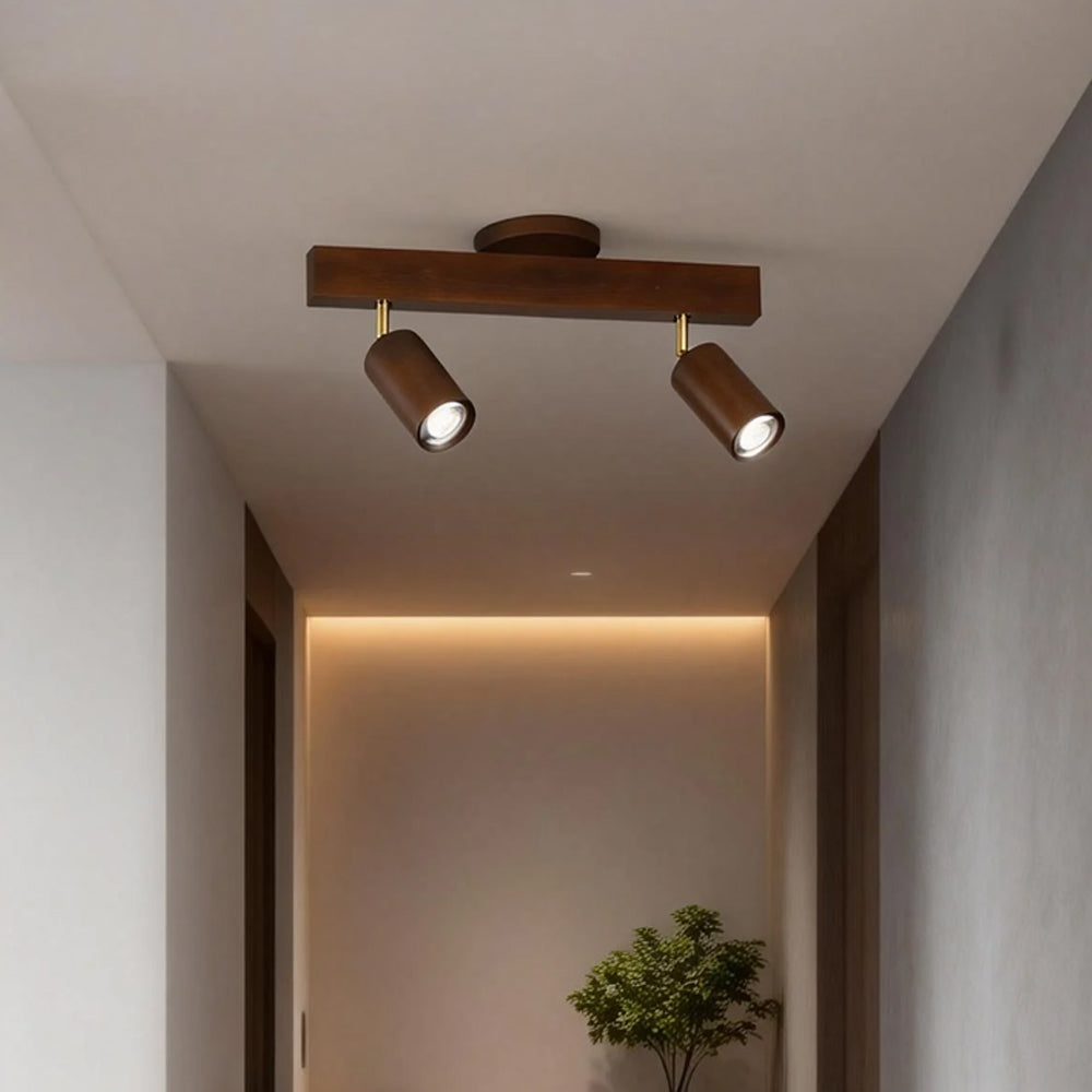 LED-Schienensystem aus Holz, naturfarben, verstellbare Strahler, Decken- und Wandmontage, Schienenleuchte 18 bis 120 cm, moderner linearer Spot-Balken, Esszimmer | Thomler