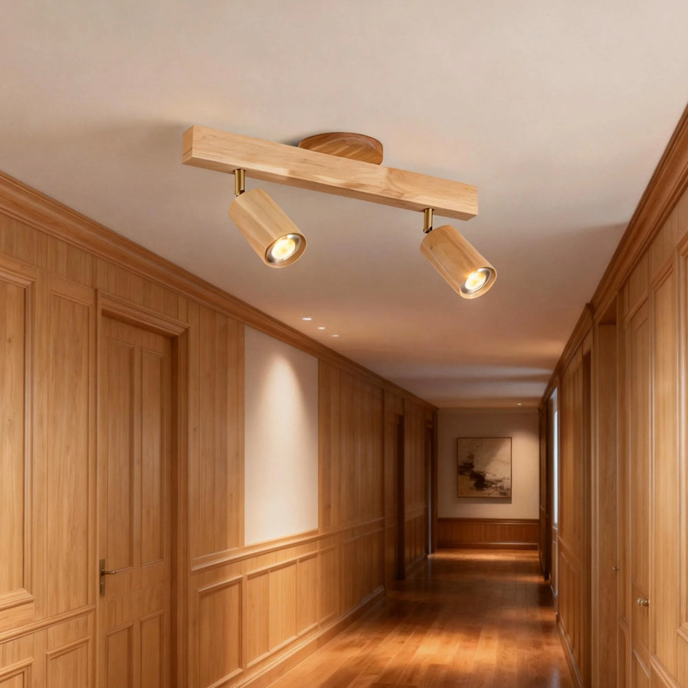 LED-Schienensystem aus Holz, naturfarben, verstellbare Strahler, Decken- und Wandmontage, Schienenleuchte 18 bis 120 cm, moderner linearer Spot-Balken, Esszimmer | Thomler