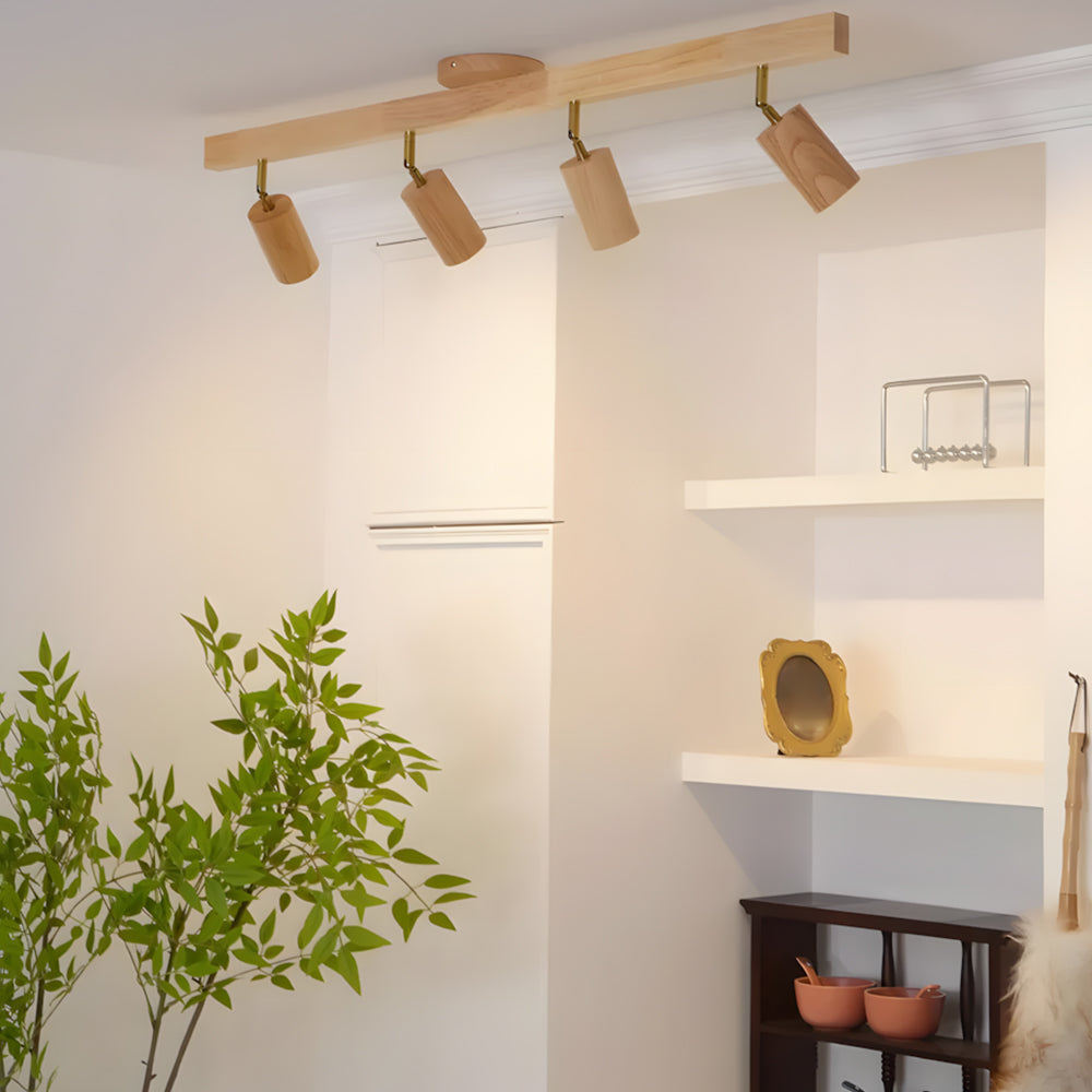 LED-Schienensystem aus Holz, naturfarben, verstellbare Strahler, Decken- und Wandmontage, Schienenleuchte 18 bis 120 cm, moderner linearer Spot-Balken, Esszimmer | Thomler