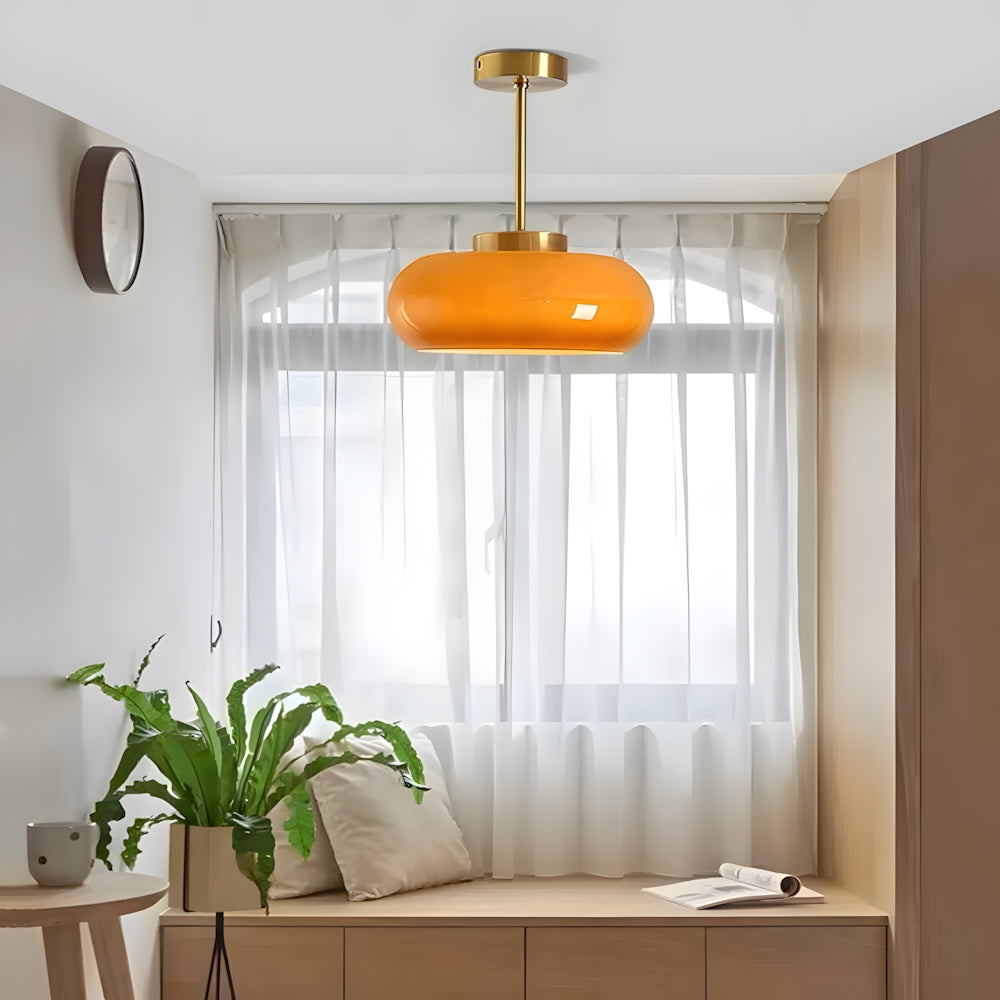 Amber Glass Globe Ceiling Light 11 Inch Dome Shade for Kitchen Island Dining Table Bedroom Brass Iron Fixture E27 Socket | Thomler