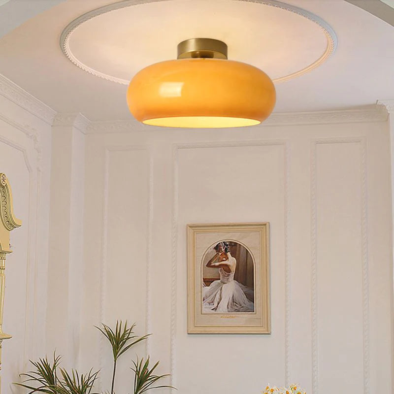 Amber Glass Globe Ceiling Light 11 Inch Dome Shade for Kitchen Island Dining Table Bedroom Brass Iron Fixture E27 Socket | Thomler