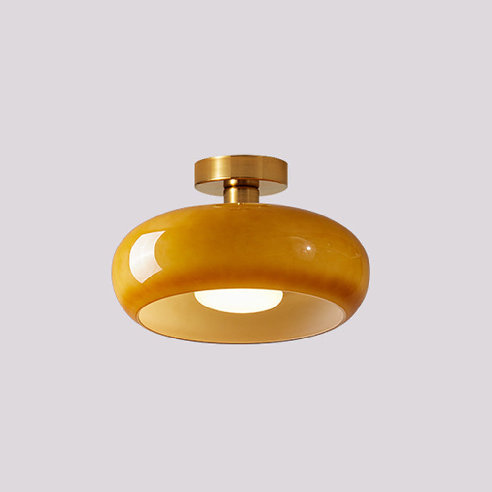 Amber Glass Globe Ceiling Light 11 Inch Dome Shade for Kitchen Island Dining Table Bedroom Brass Iron Fixture E27 Socket | Thomler
