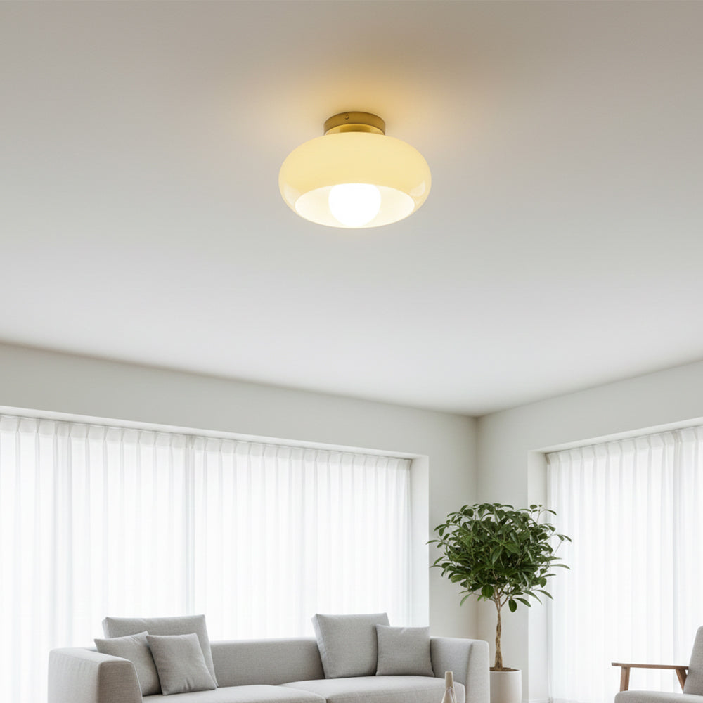Semi Flush Mount Ceiling Light Fixture 11 in Glass Shade for Bedroom Living Room Hallway Indoor Lighting Chrome Gold Finish | Thomler
