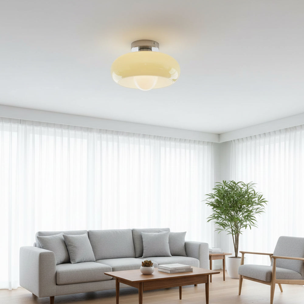 Semi Flush Mount Ceiling Light Fixture 11 in Glass Shade for Bedroom Living Room Hallway Indoor Lighting Chrome Gold Finish | Thomler