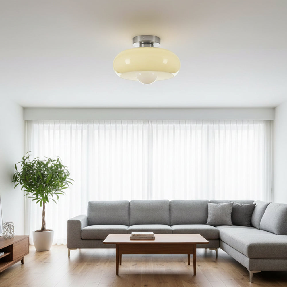 Semi Flush Mount Ceiling Light Fixture 11 in Glass Shade for Bedroom Living Room Hallway Indoor Lighting Chrome Gold Finish | Thomler