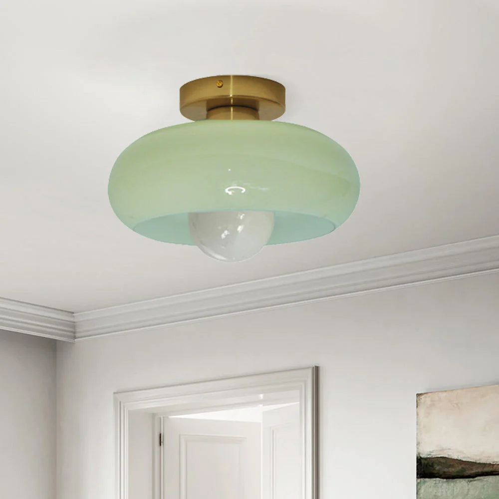 Semi Flush Mount Ceiling Light Fixture 11 in Glass Shade for Bedroom Living Room Hallway Indoor Lighting Chrome Gold Finish | Thomler