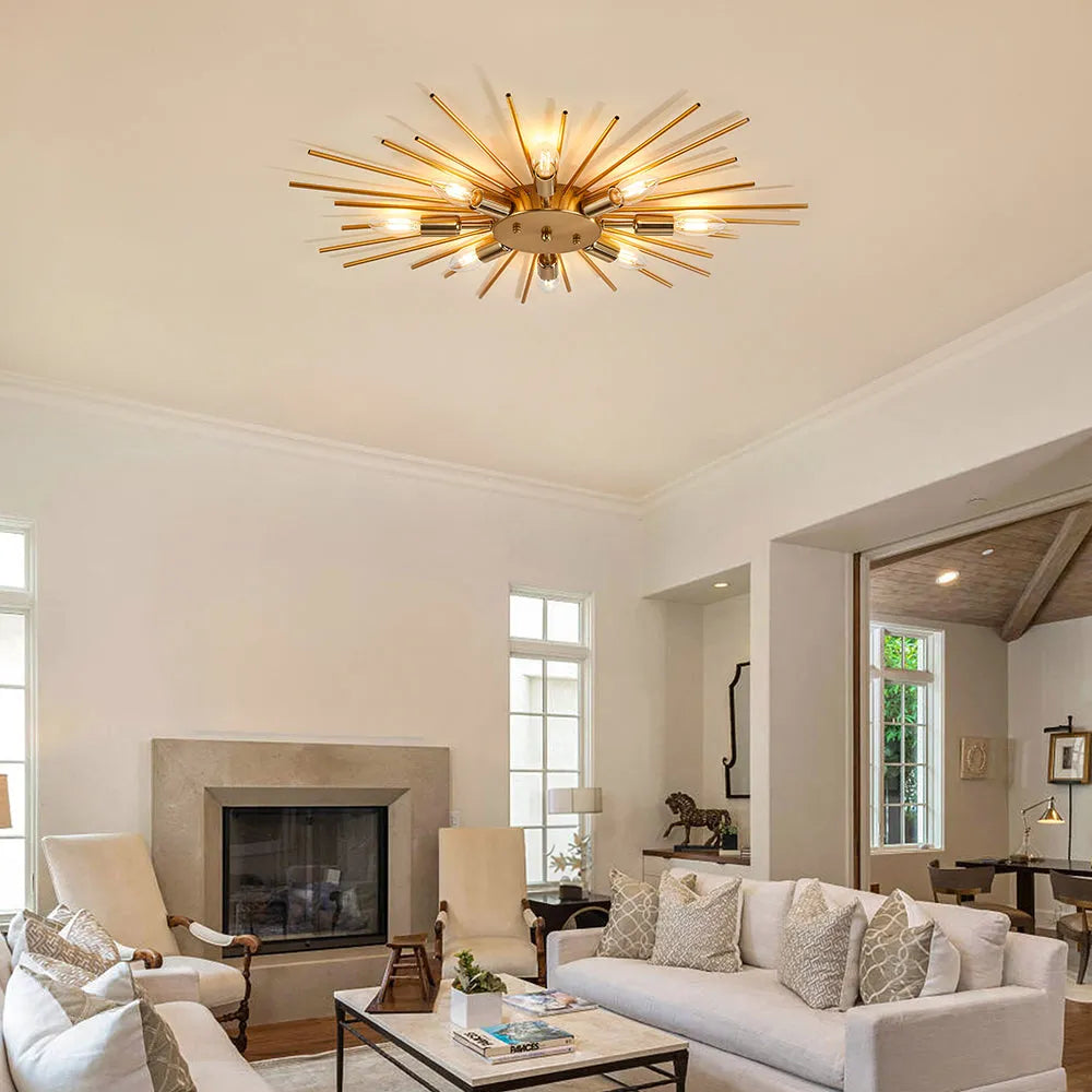 Multi-Bulb Metal Flush Mount Fixture 28 Inch Industrial Overhead Lighting for Dining Room Living Room Bedroom Hallway Contemporary Open Fram | Thomler