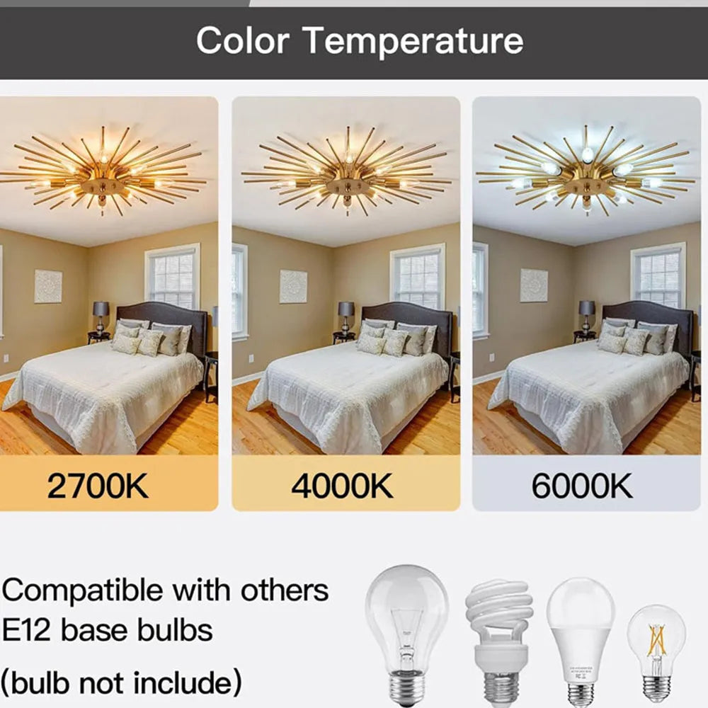 Multi-Bulb Metal Flush Mount Fixture 28 Inch Industrial Overhead Lighting for Dining Room Living Room Bedroom Hallway Contemporary Open Fram | Thomler