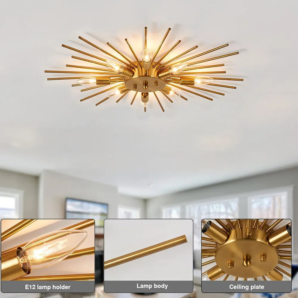 Multi-Bulb Metal Flush Mount Fixture 28 Inch Industrial Overhead Lighting for Dining Room Living Room Bedroom Hallway Contemporary Open Fram | Thomler