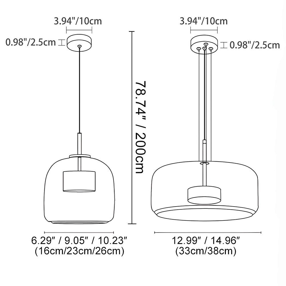 Glass Globe Ceiling Light for Kitchen Island & Dining Table – Adjustable Cord Fixture with Tinted Shade in 5 Sizes | Thomler