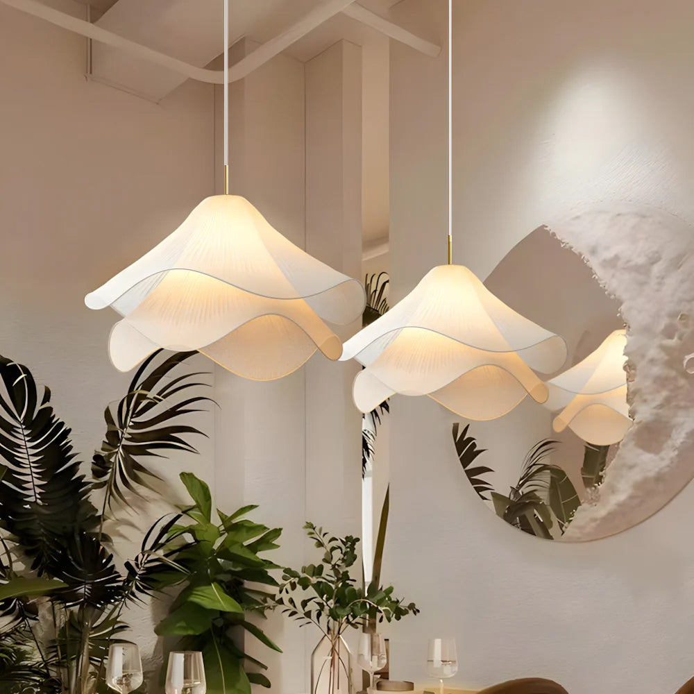 Layered Fabric Drop Light with Floral Silhouette E27 Socket for Dining Areas Bedrooms Living Spaces Soft Diffused Illumination Sculptural Ce | Thomler