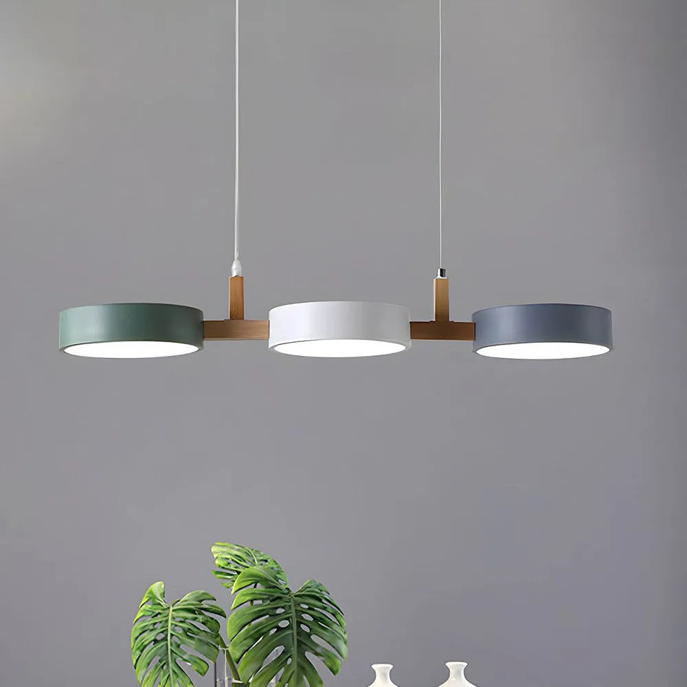 Three-Light Hanging Fixture Metal & Wood 30 in Wide for Kitchen Island Dining Table Adjustable Cord Modern Industrial Overhead Illumination | Thomler